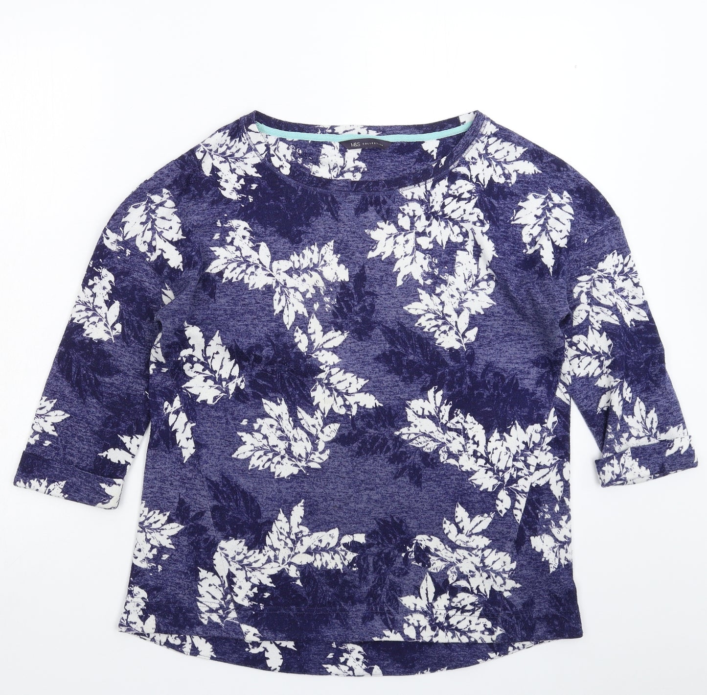 Marks and Spencer Womens Blue Floral Knit Pullover Jumper Size 12