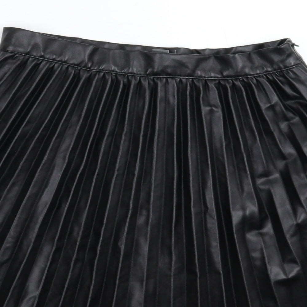 Primark Womens Black Pleated Skirt Size 12 Faux Leather – Preworn