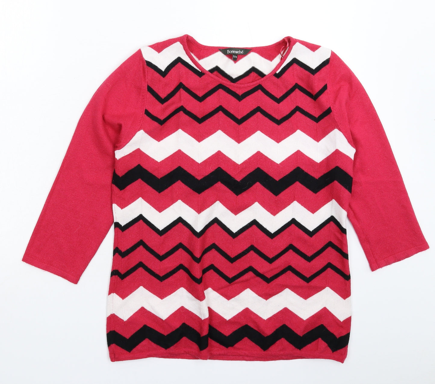 Bonmarché Womens Pink Geometric Knit Pullover Jumper Size 14