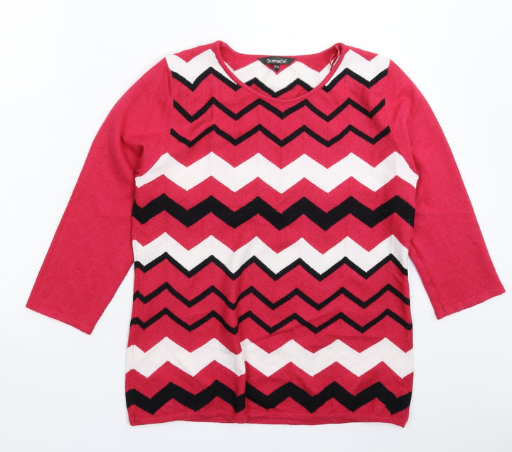 Bonmarché Womens Pink Geometric Knit Pullover Jumper Size 14