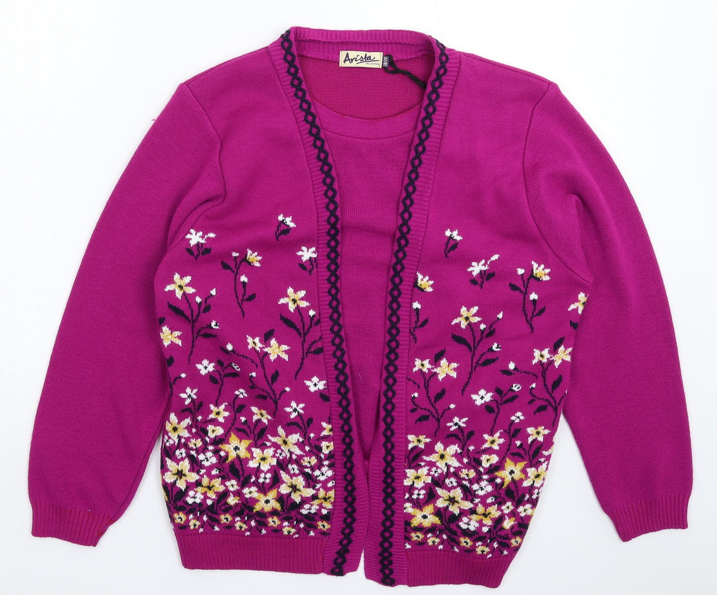 Arista Womens Purple Floral Knit Pullover Jumper Size 20