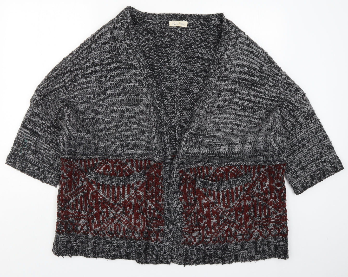 Simple City Womens Grey Geometric Knit Cardigan Jumper Size M