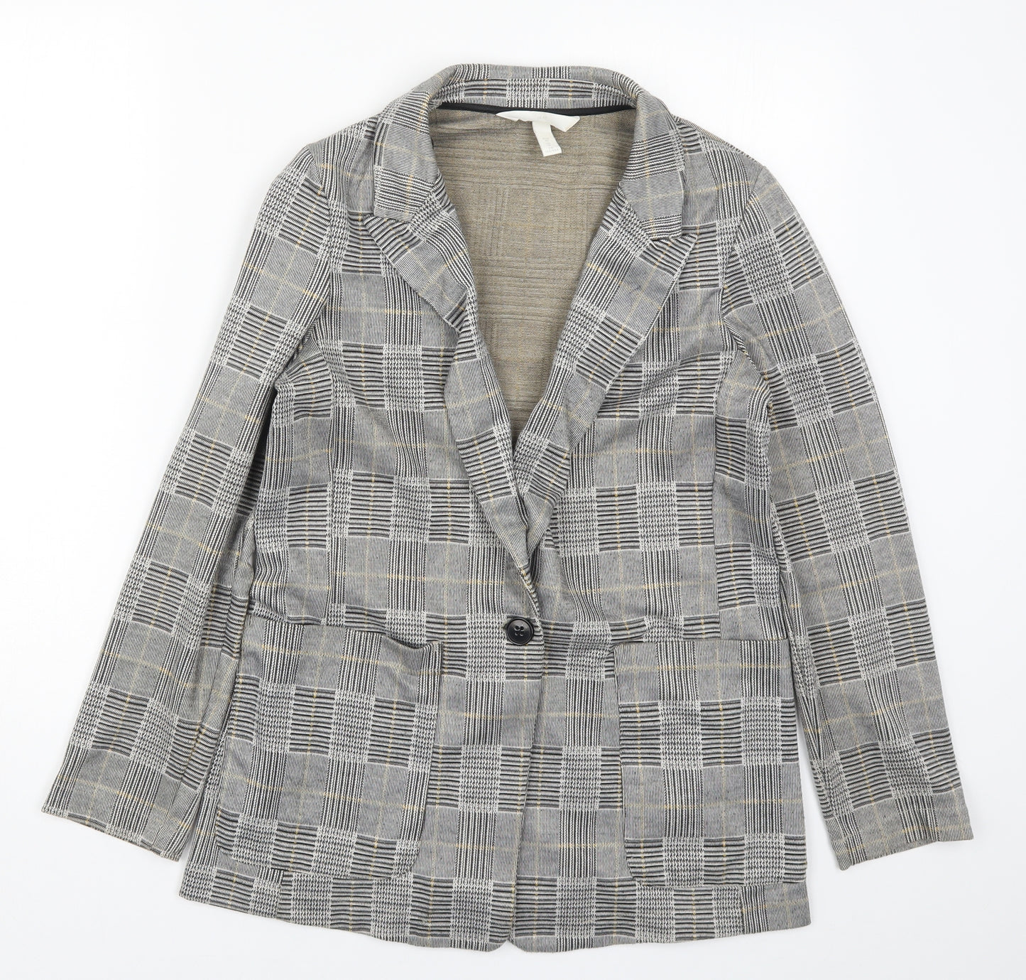 H&M Womens Grey Check  Jacket Blazer Size 10