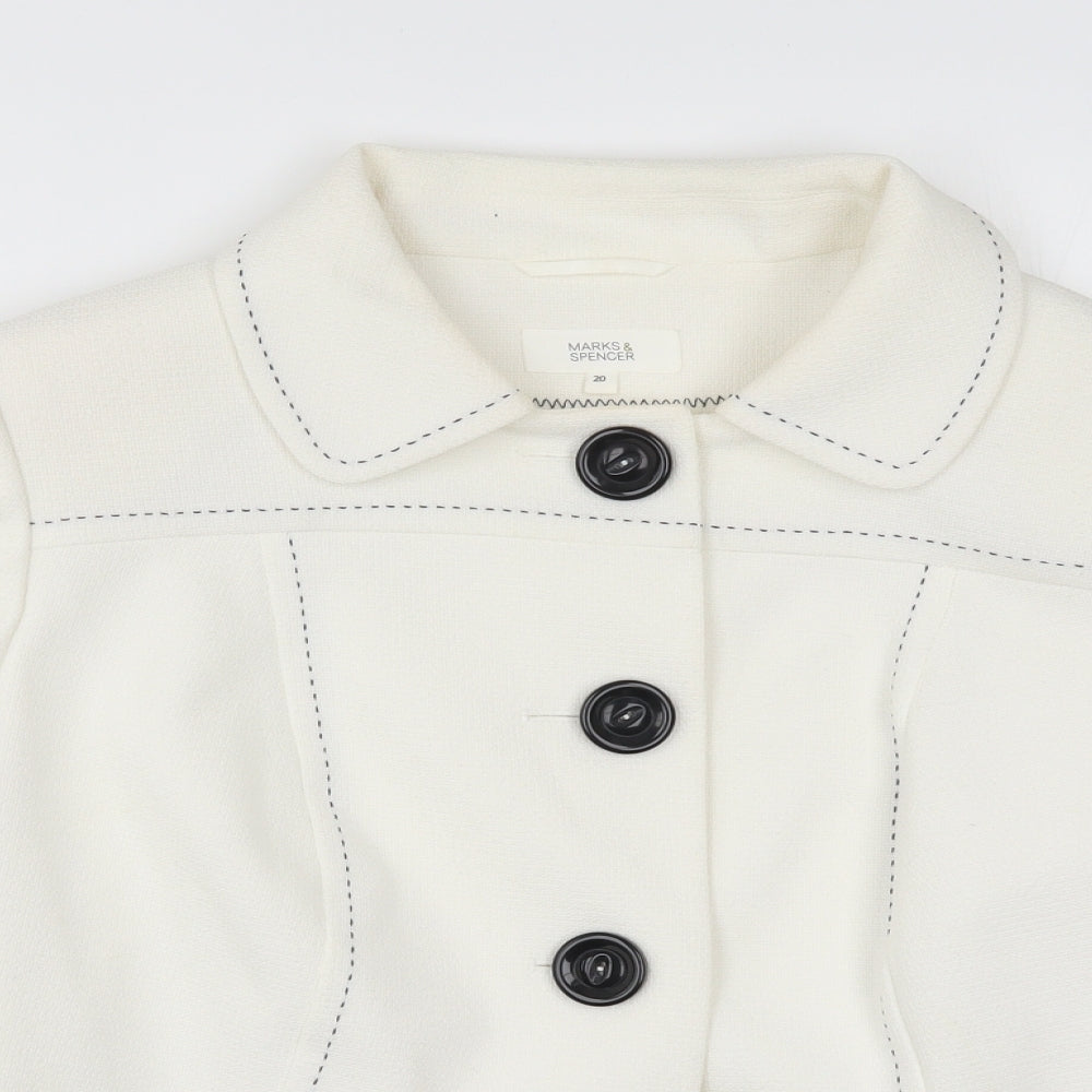 Marks and Spencer Womens White   Pea Coat Coat Size 20