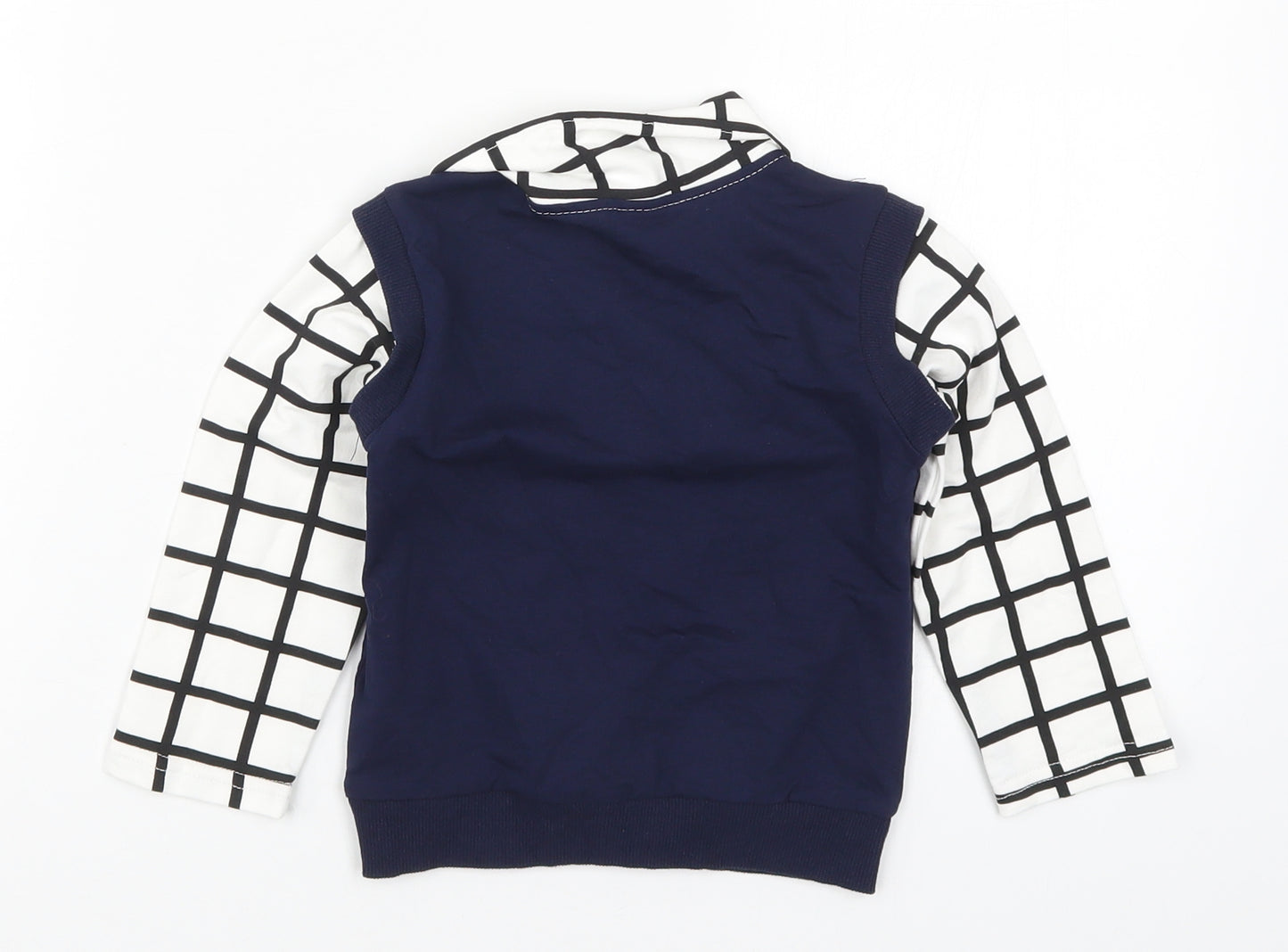 Preworn Boys Blue Check  Basic T-Shirt Size 3-6 Months  - Top Hat and Moustache