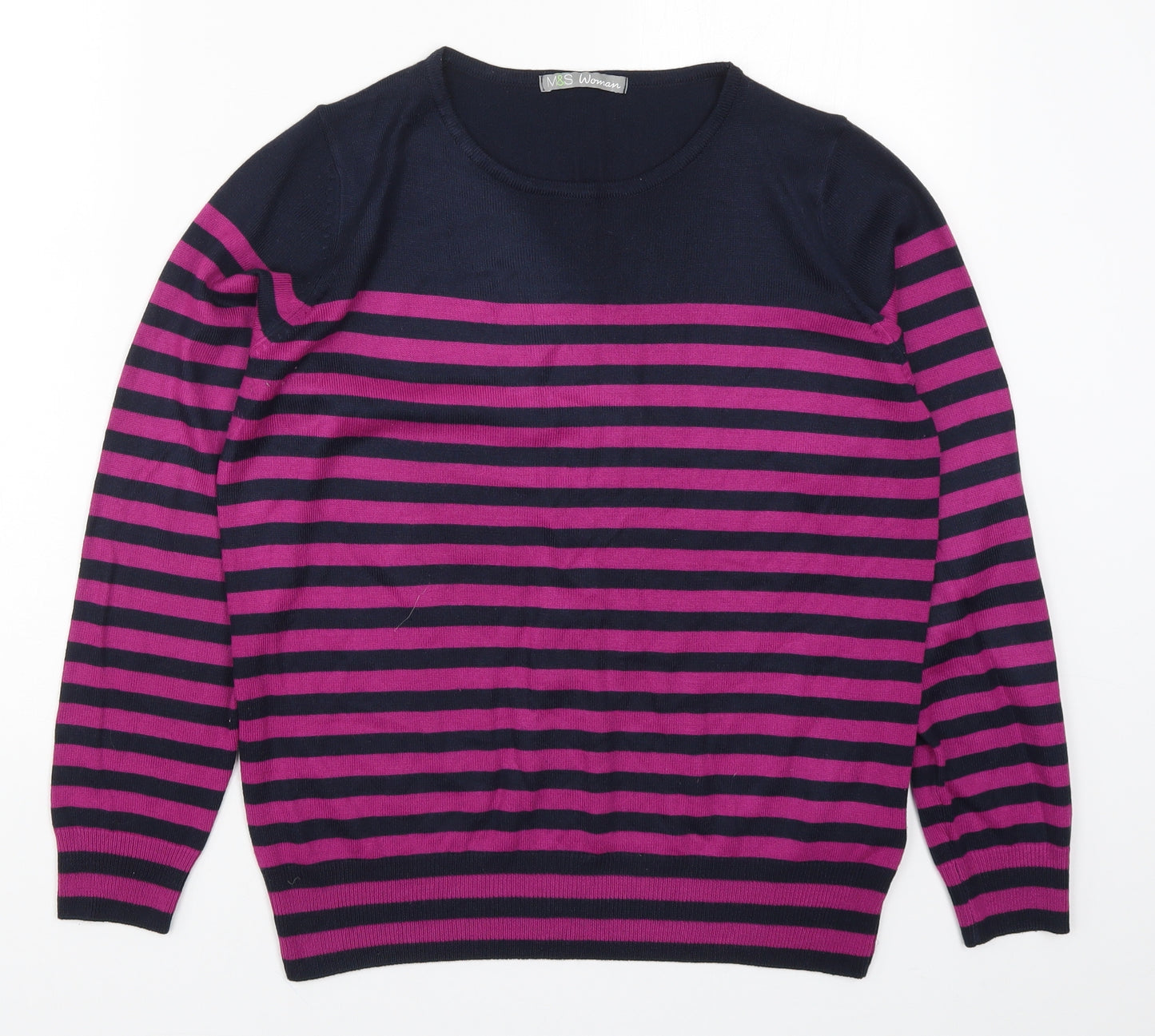 Marks and Spencer Womens Pink Striped Knit Pullover Jumper Size 14