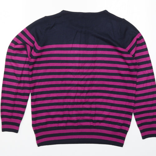Marks and Spencer Womens Pink Striped Knit Pullover Jumper Size 14