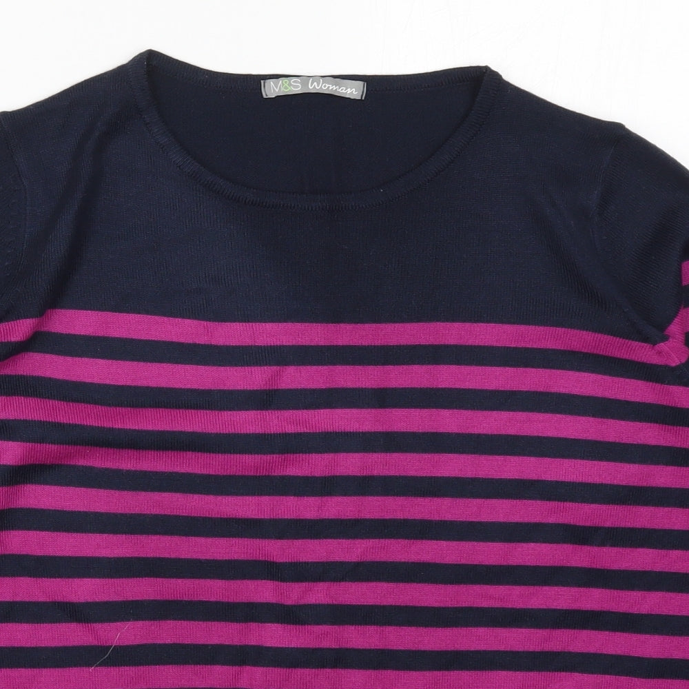 Marks and Spencer Womens Pink Striped Knit Pullover Jumper Size 14