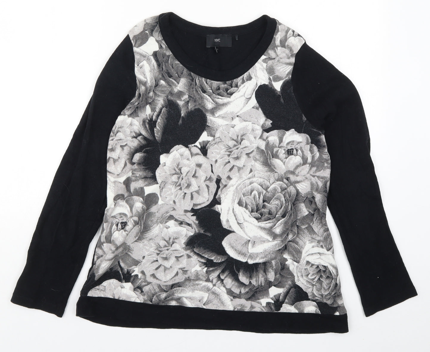 NEXT Womens Black Floral Knit Pullover Jumper Size 14