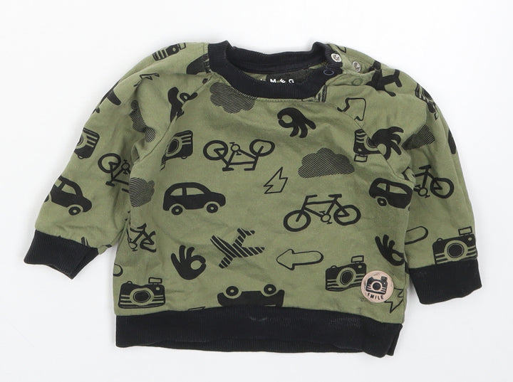 Nutmeg Boys Green   Basic T-Shirt Size 6-9 Months  - Cars Bicycles Planes