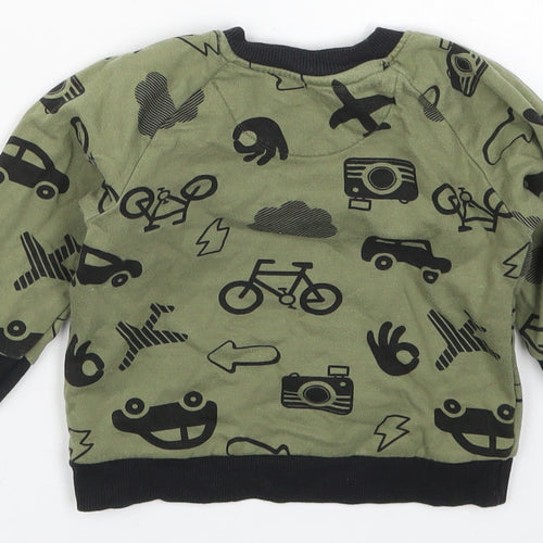 Nutmeg Boys Green   Basic T-Shirt Size 6-9 Months  - Cars Bicycles Planes