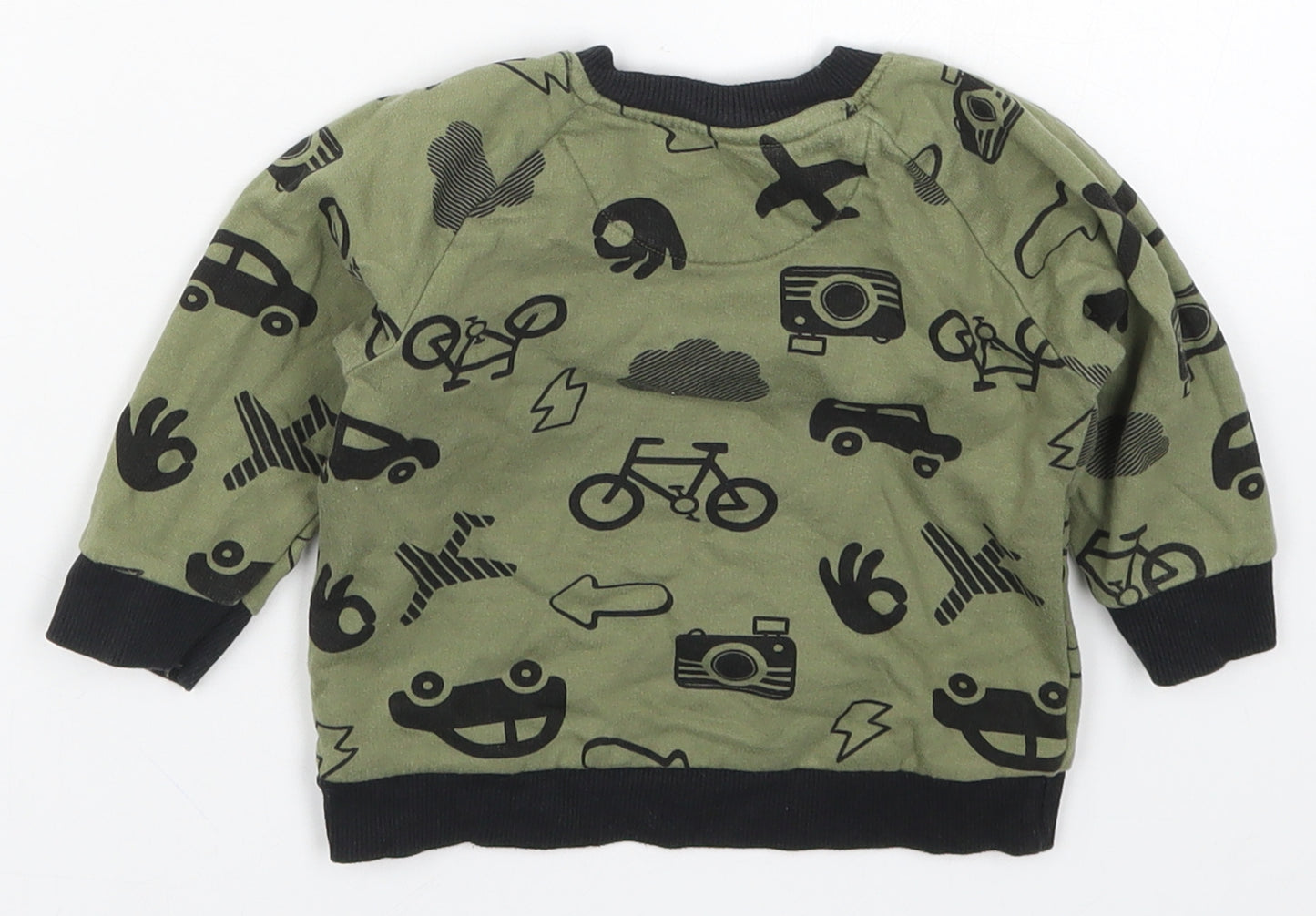 Nutmeg Boys Green   Basic T-Shirt Size 6-9 Months  - Cars Bicycles Planes