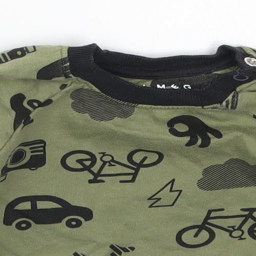 Nutmeg Boys Green   Basic T-Shirt Size 6-9 Months  - Cars Bicycles Planes
