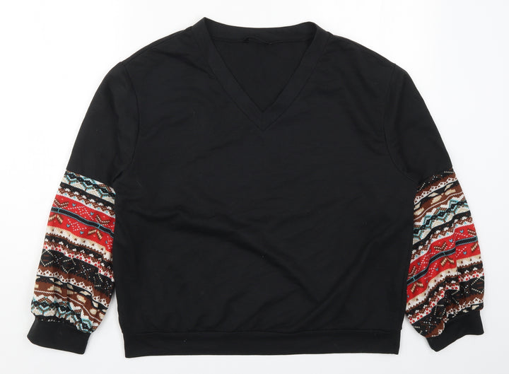 SheIn Womens Black Geometric Pullover Sweatshirt Size M