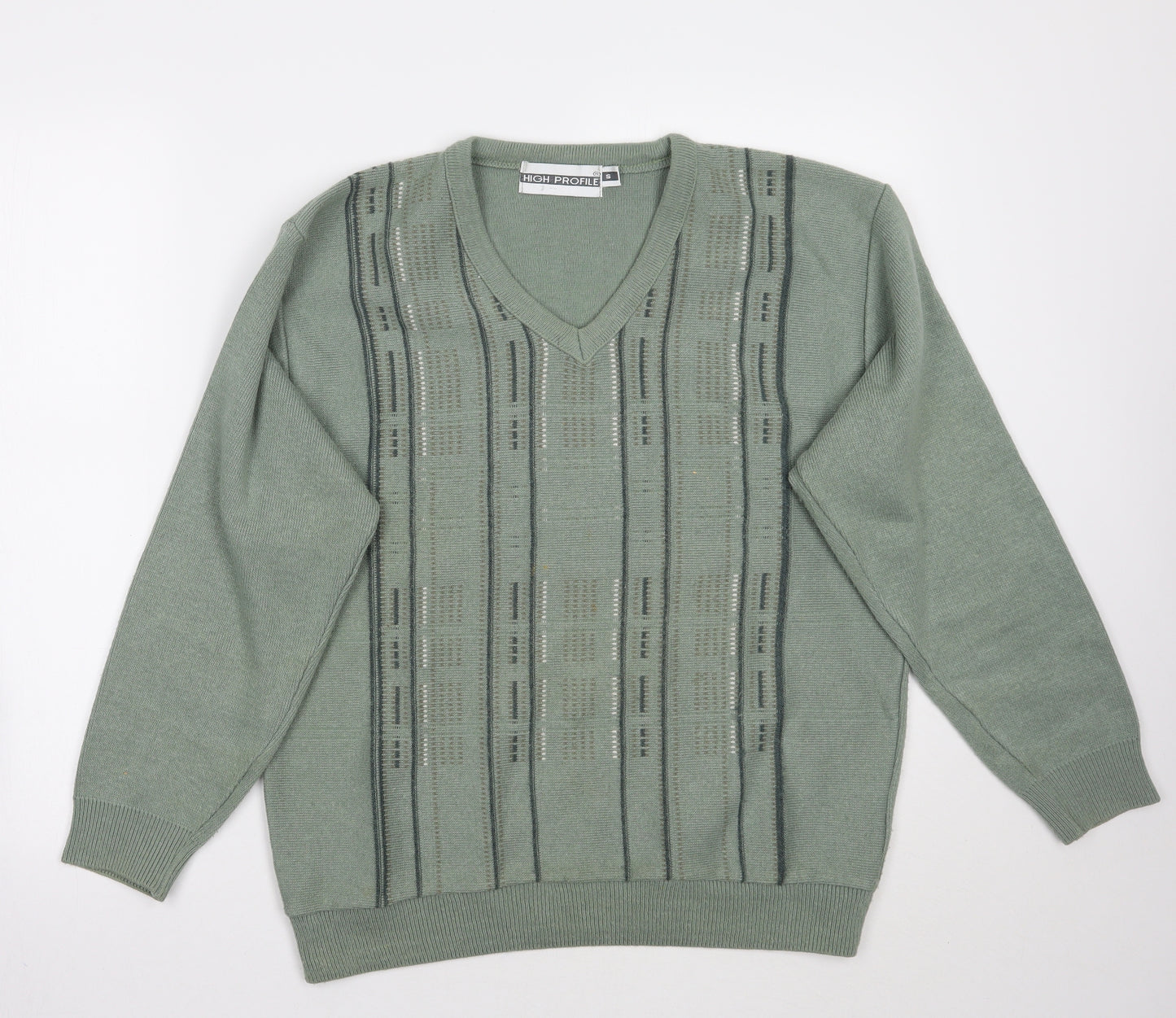 High profile Mens Green Geometric  Pullover Jumper Size S