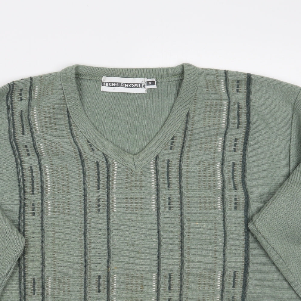 High profile Mens Green Geometric  Pullover Jumper Size S