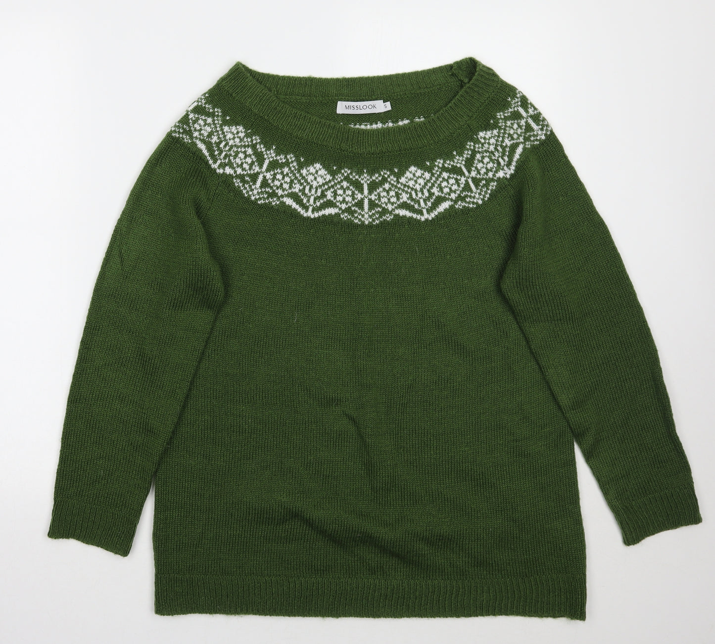 MissLook Womens Green Fair Isle  Pullover Jumper Size S