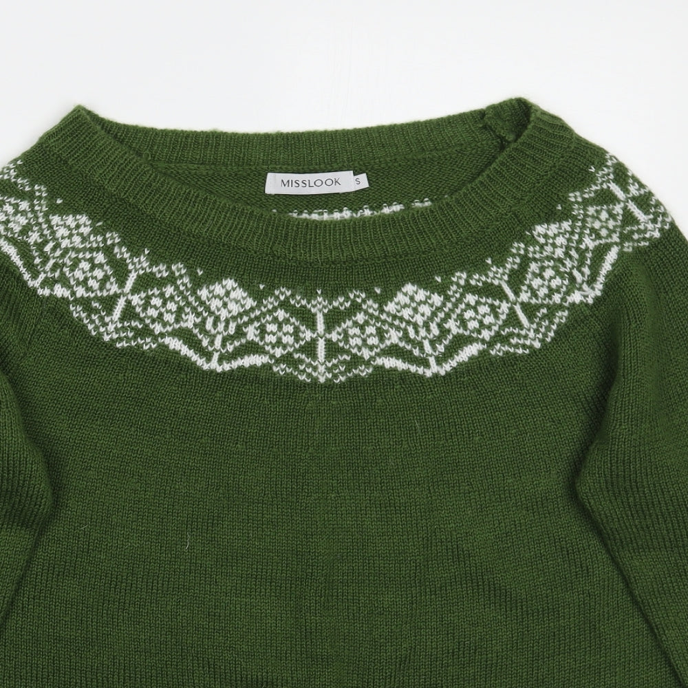 MissLook Womens Green Fair Isle  Pullover Jumper Size S