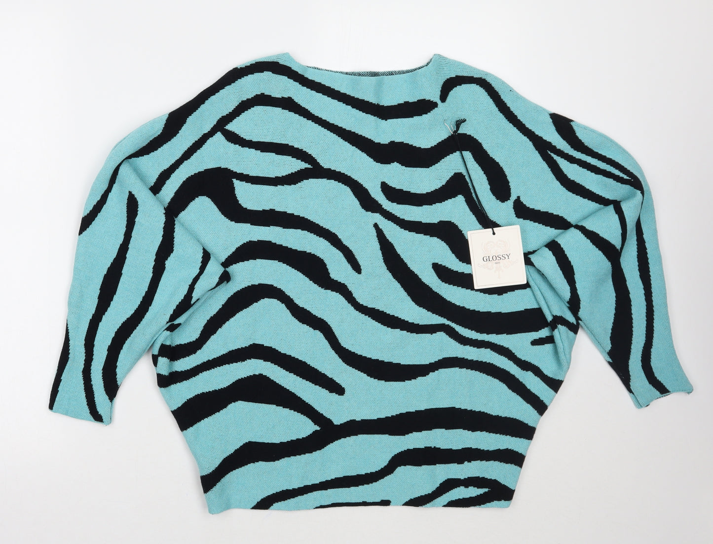 Glossy Womens Blue Animal Print  Pullover Jumper One Size