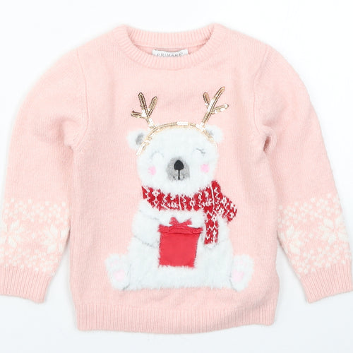 Primark Girls Pink  Knit Pullover Jumper Size 3-4 Years  - Polar Bear