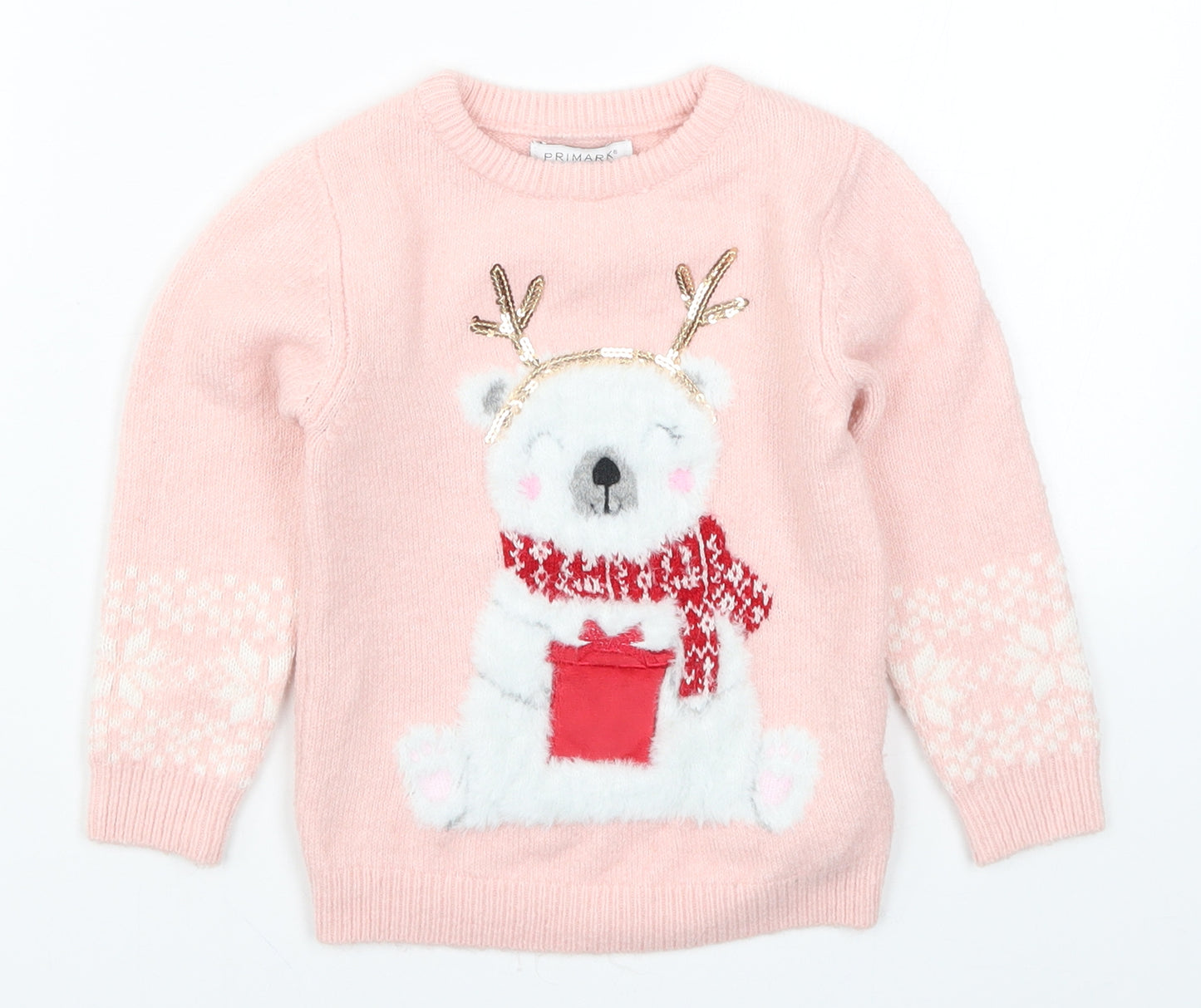 Primark Girls Pink  Knit Pullover Jumper Size 3-4 Years  - Polar Bear