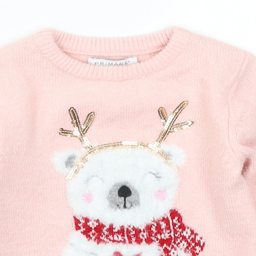 Primark Girls Pink  Knit Pullover Jumper Size 3-4 Years  - Polar Bear