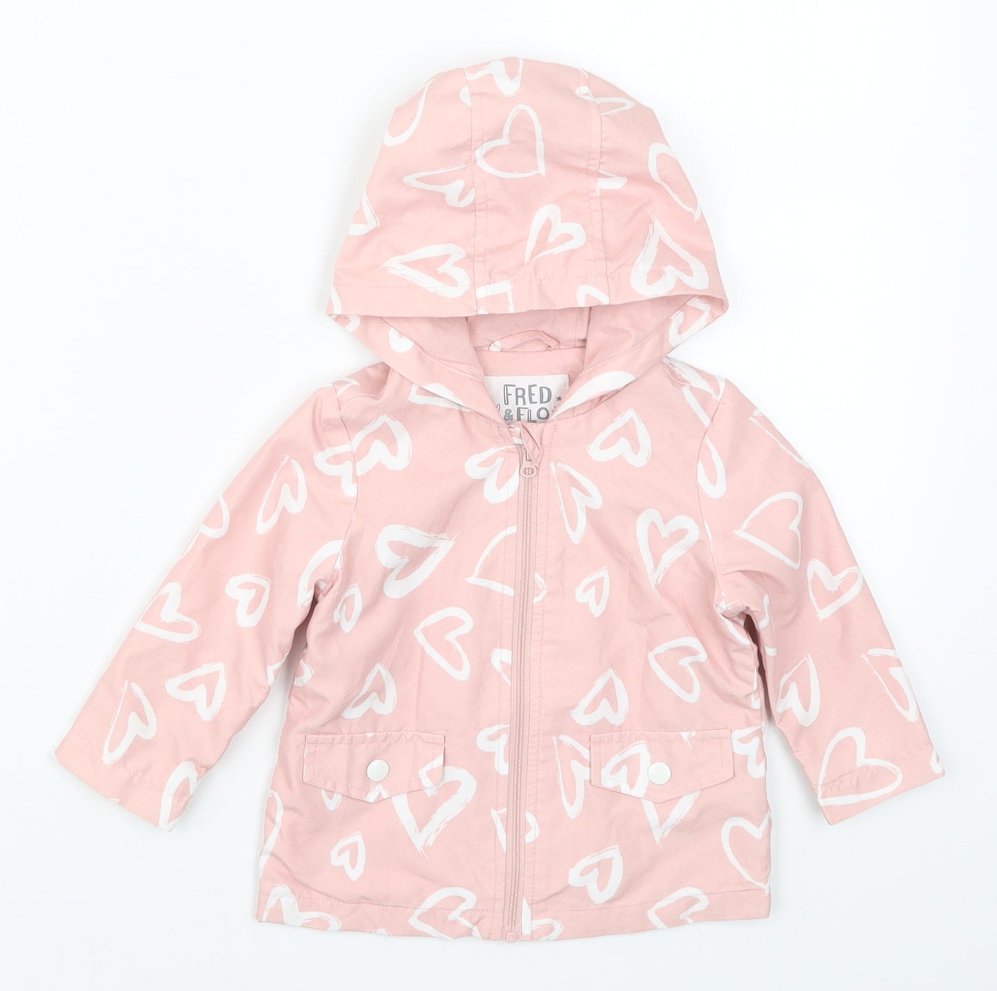 Fred & Flo Girls Pink   Basic Coat Coat Size 6-9 Months  - Love Hearts
