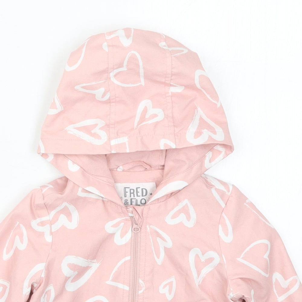 Fred & Flo Girls Pink   Basic Coat Coat Size 6-9 Months  - Love Hearts