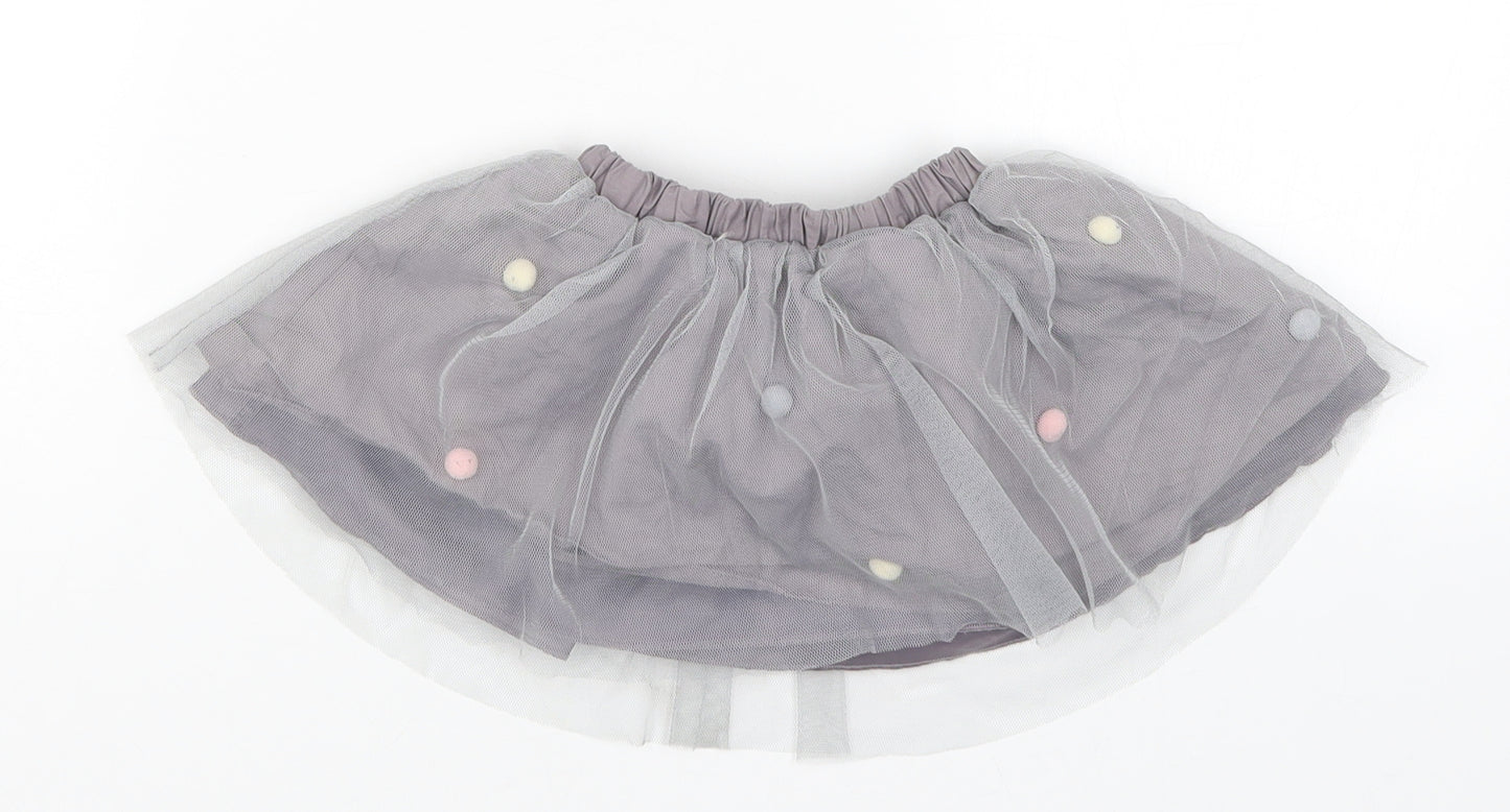 Nutmeg Girls Grey   Tutu Skirt Size 3-6 Months  - Pom Pom