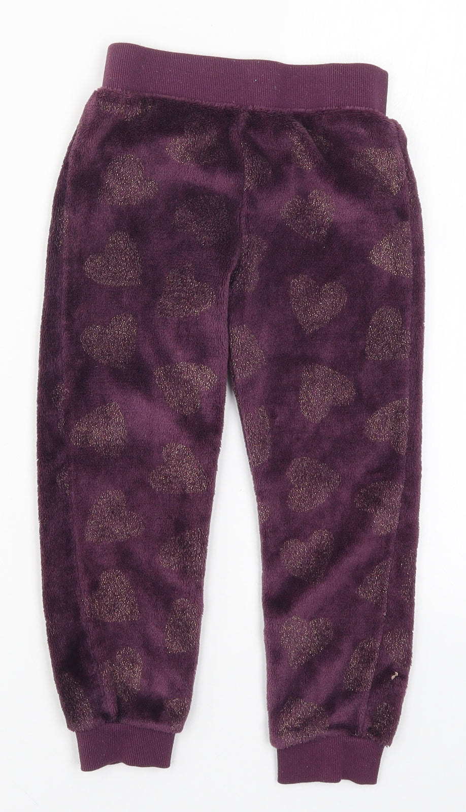 F&F Girls Purple   Sweatpants Trousers Size 5-6 Years - Love Hearts Pyjamas
