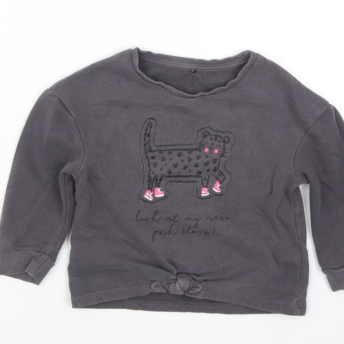 George Girls Grey   Pullover Sweatshirt Size 2-3 Years  - Cat Look at my New Pink Shoes