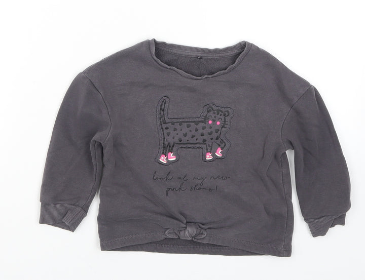 George Girls Grey Pullover Sweatshirt Size 2-3 Years - Cat Look at my New Pink Shoes