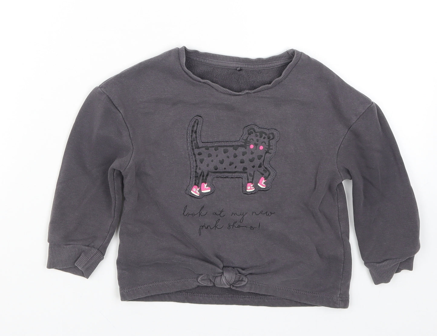 George Girls Grey   Pullover Sweatshirt Size 2-3 Years  - Cat Look at my New Pink Shoes
