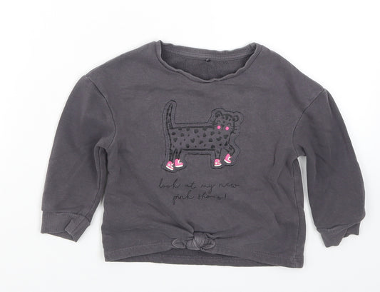 George Girls Grey   Pullover Sweatshirt Size 2-3 Years  - Cat Look at my New Pink Shoes
