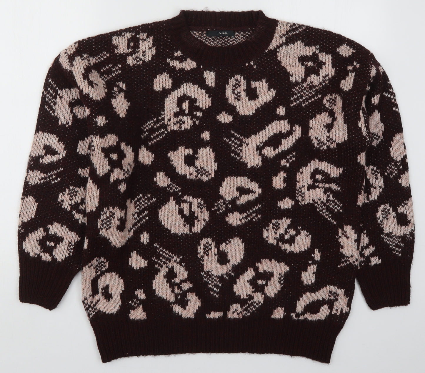 George Womens Red Animal Print Knit Pullover Jumper Size M  - Burgundy