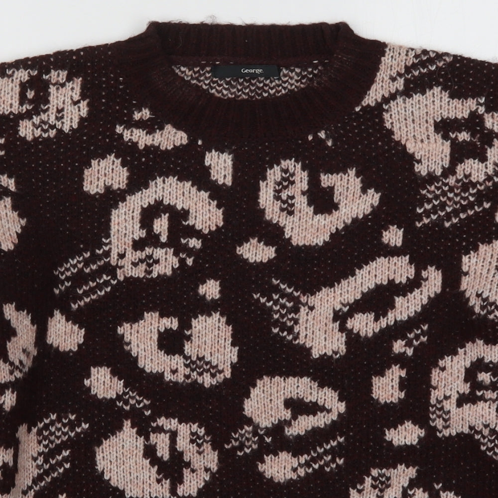 George Womens Red Animal Print Knit Pullover Jumper Size M  - Burgundy