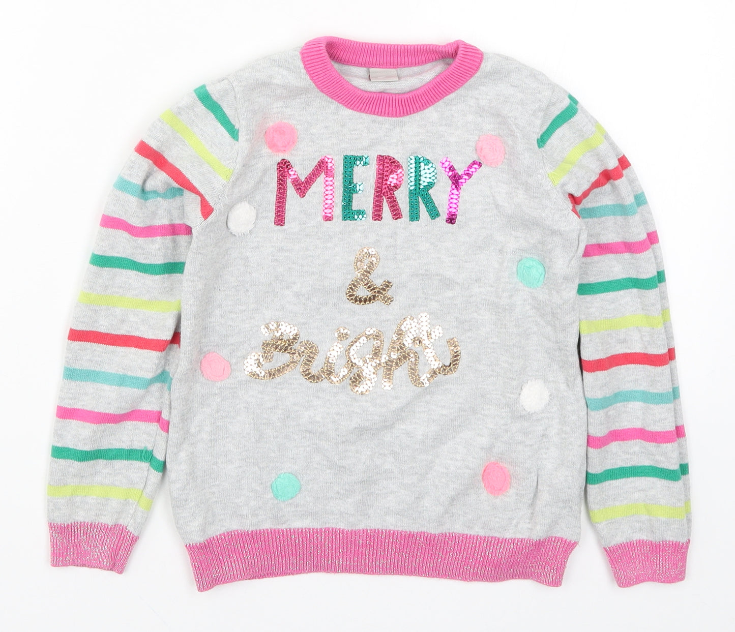 TU Girls Multicoloured Striped Knit Pullover Jumper Size 5-6 Years  - Merry and Bright