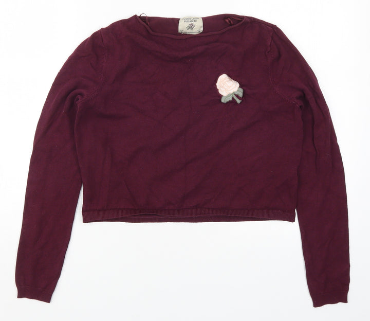 Pull & bear Womens Red  Knit Pullover Jumper Size S  - Flower