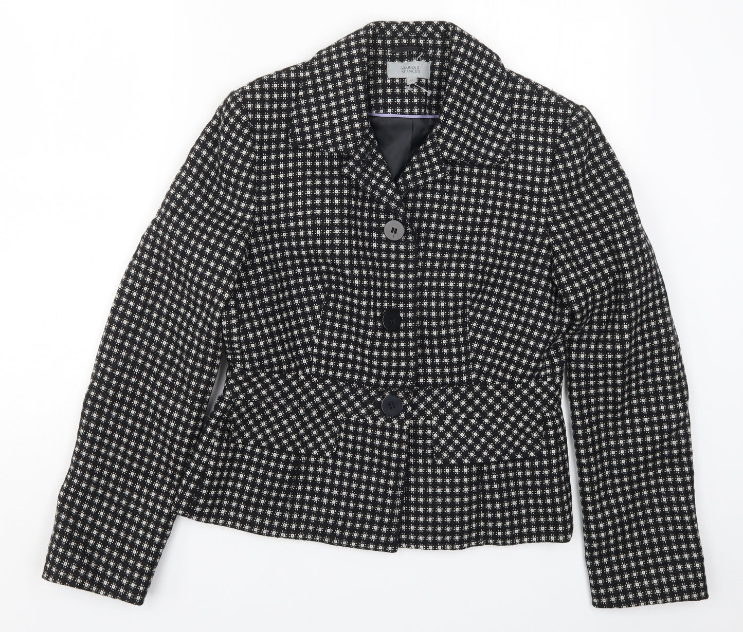 Marks and Spencer Womens Black Geometric  Jacket Coat Size 12
