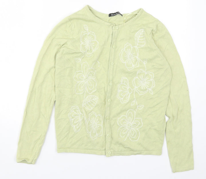 Bonmarché Womens Green Floral Knit Cardigan Jumper Size XS