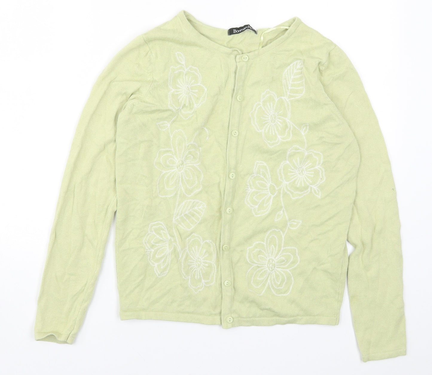 Bonmarché Womens Green Floral Knit Cardigan Jumper Size XS