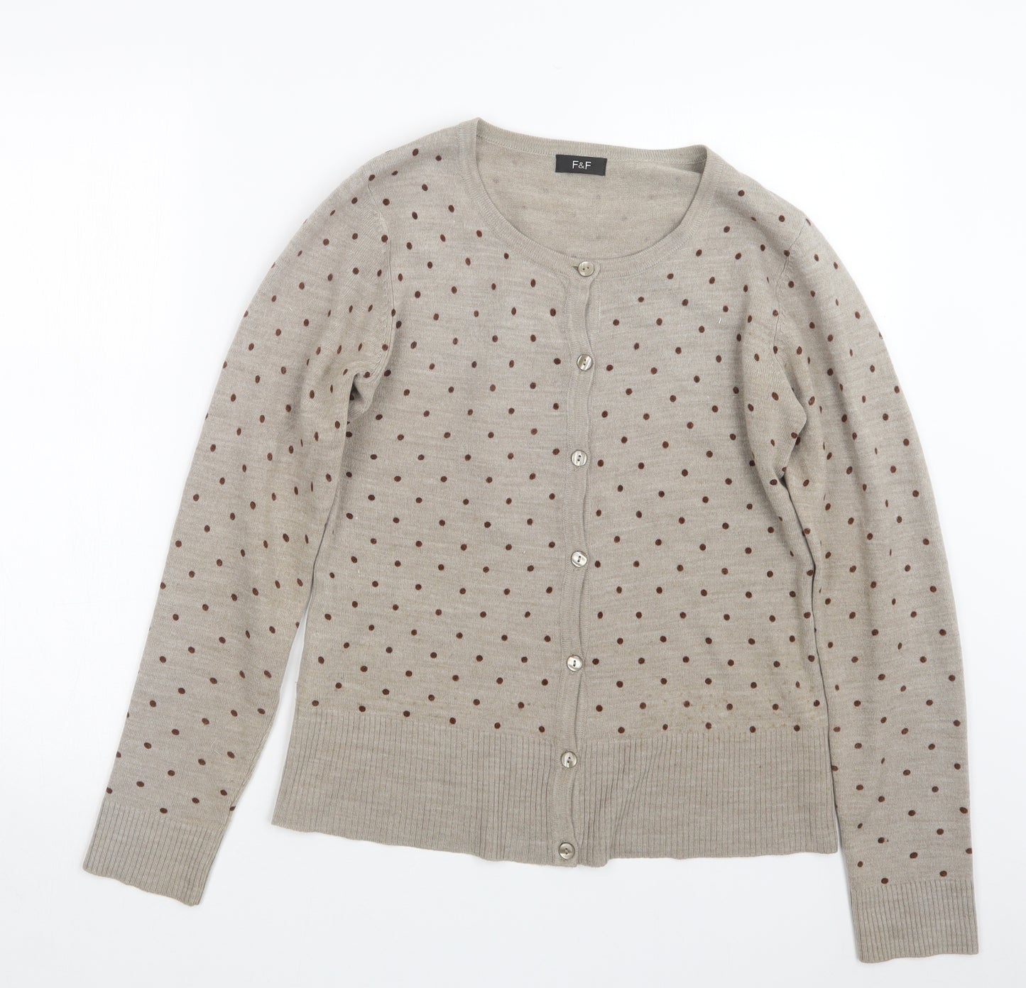 F&F Womens Beige  Knit Cardigan Jumper Size 12