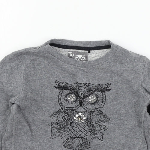 TU Boys Grey  Jersey Pullover Sweatshirt Size 9 Years  - Owl