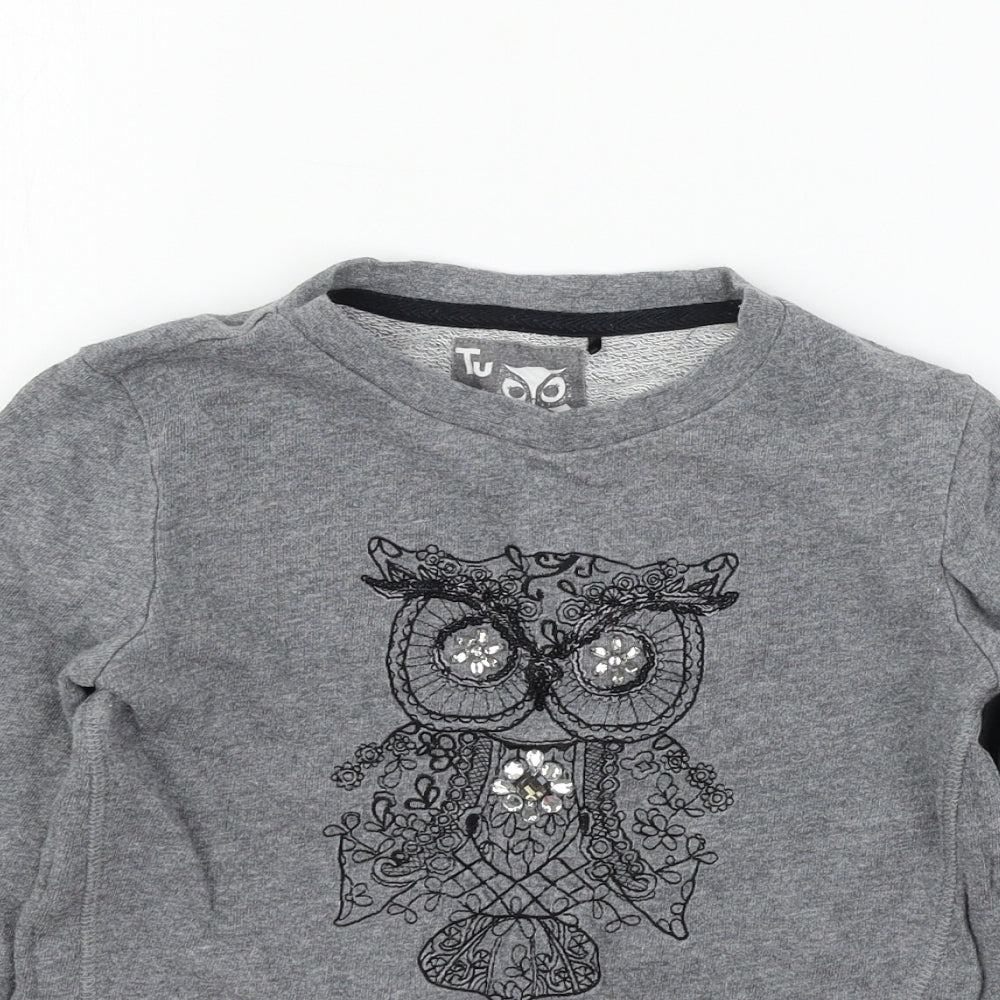TU Boys Grey  Jersey Pullover Sweatshirt Size 9 Years  - Owl