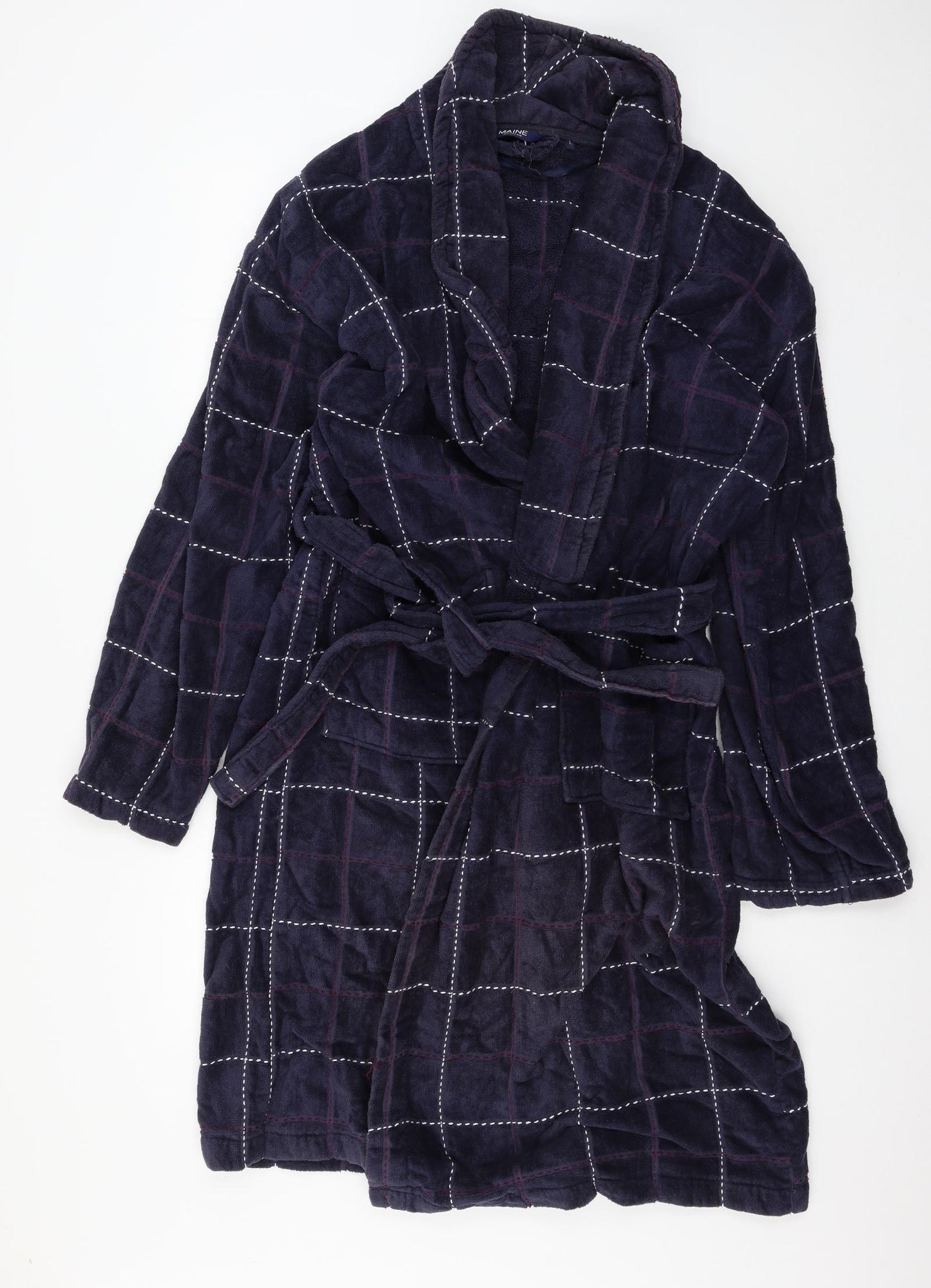 Maine Mens Blue Check Flannel  Robe Size L