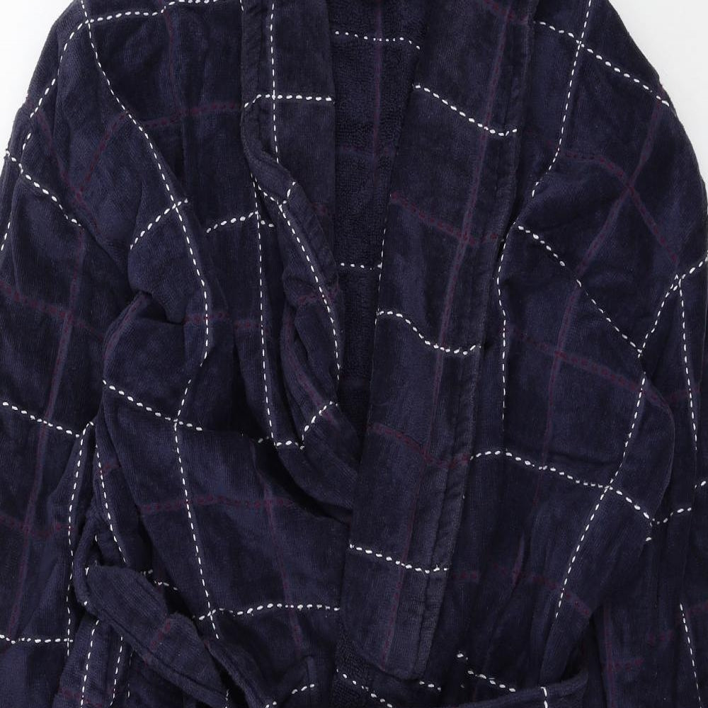 Maine Mens Blue Check Flannel  Robe Size L