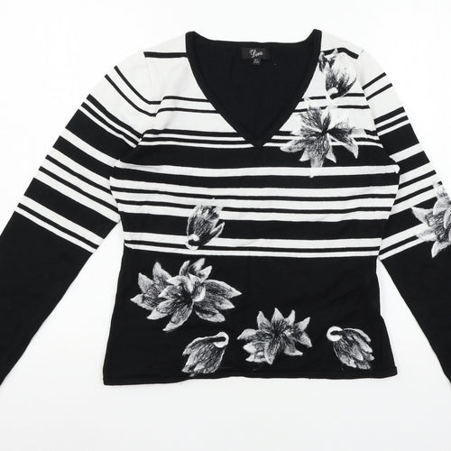 Diva Womens Black Striped Knit Pullover Jumper Size 10