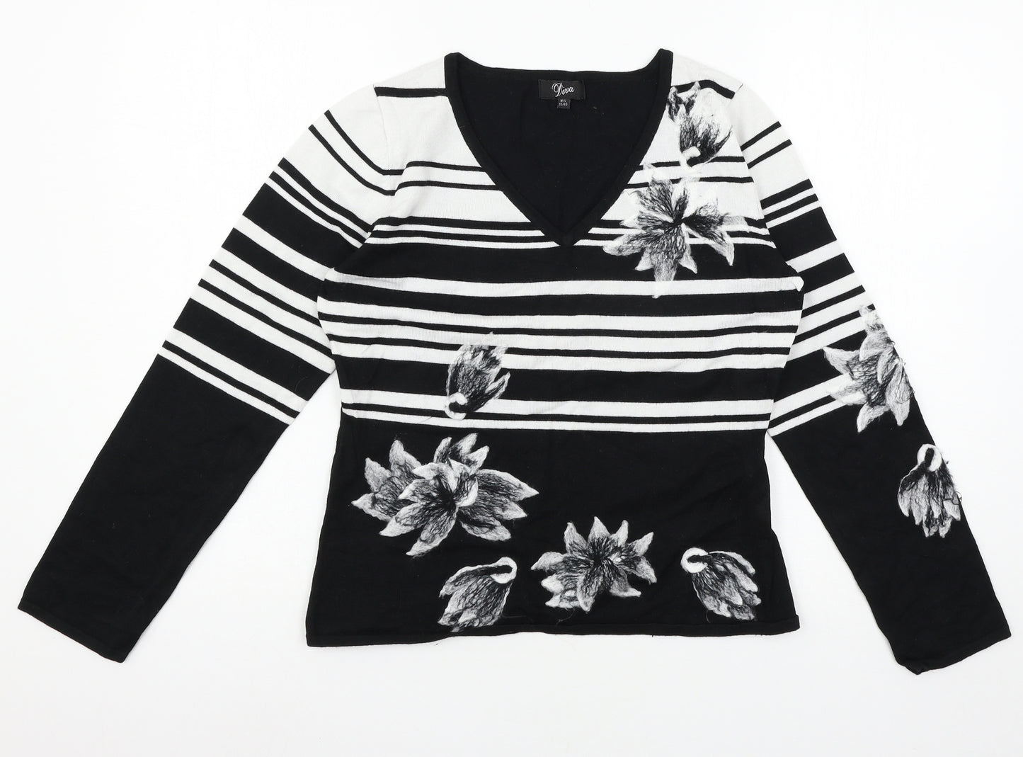 Diva Womens Black Striped Knit Pullover Jumper Size 10