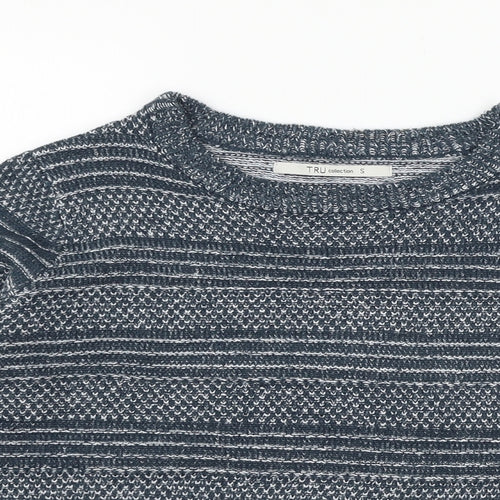 TRU Collection Womens Blue Striped Knit Pullover Jumper Size S