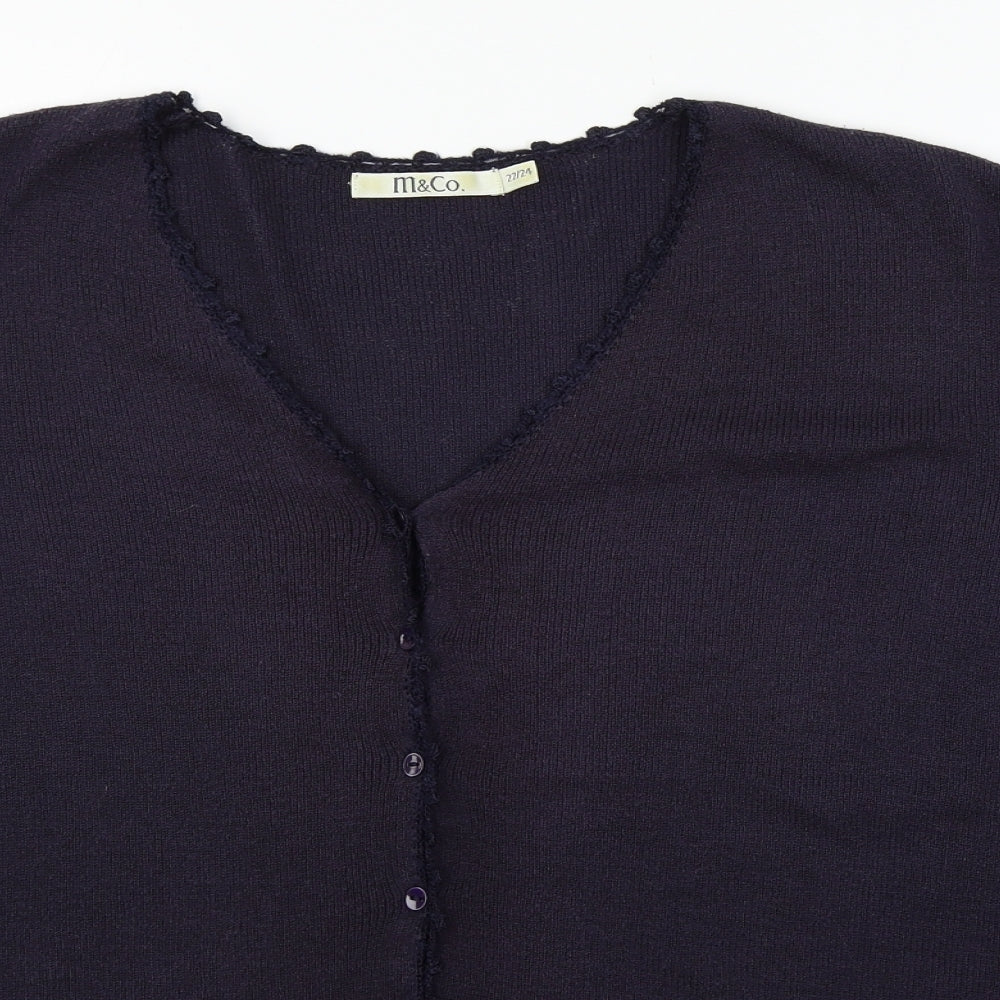 M&Co Womens Blue  Jersey Cardigan Jumper Size 22